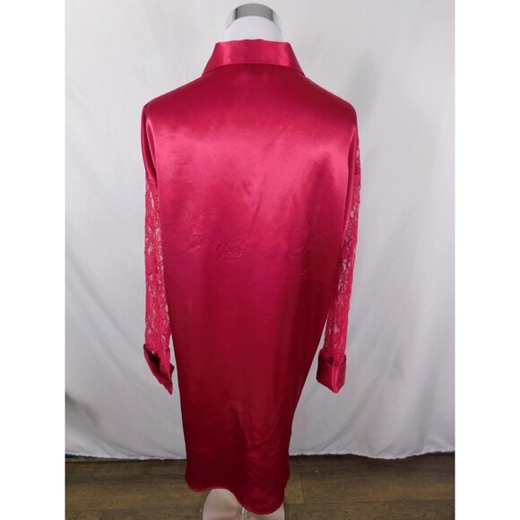 Victoria's Secret Sleep Shirt Womens Medium Large Red Lace Satin Button Front - Picture 7 of 12